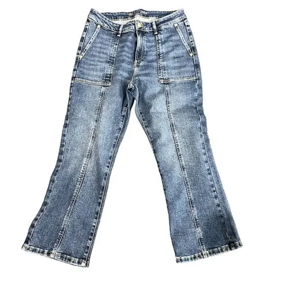 Michael Kors Cropped Flare High Rise Slim Through Hip & Thigh Jeans Size 8 - Picture 5 of 10